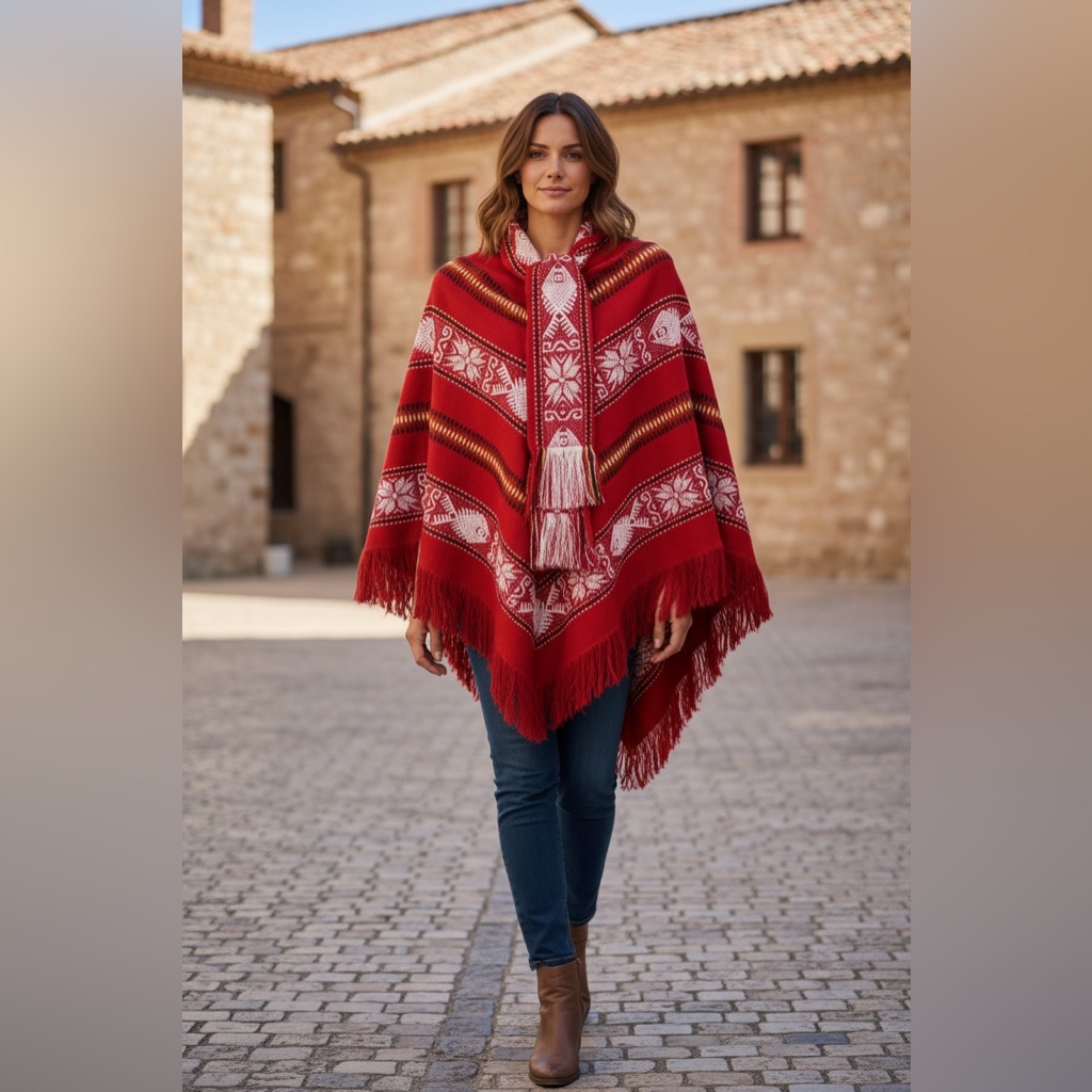 Western Patterned Poncho Os
